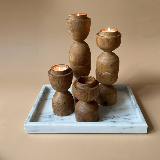 Baan de Sol: Indian Mangrove Wooden Candle Holders- Set of 2