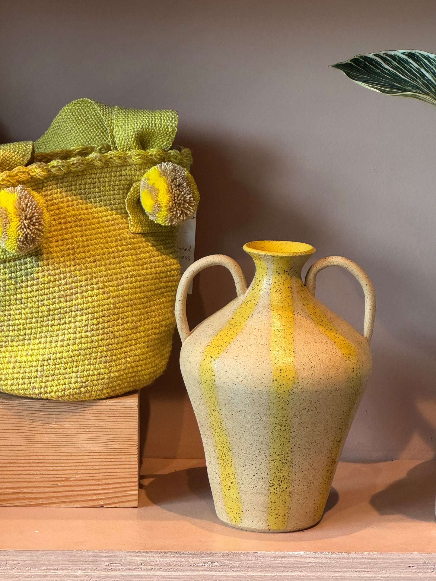 Yellow Striped Amphora Vase
