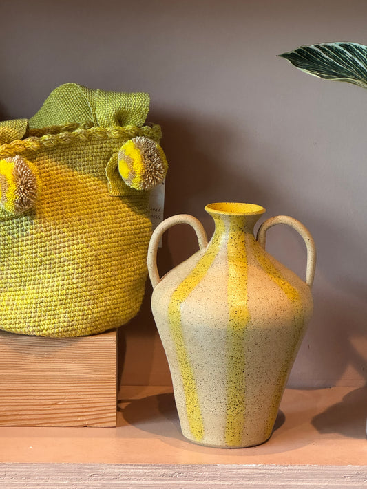 Yellow Striped Amphora Vase