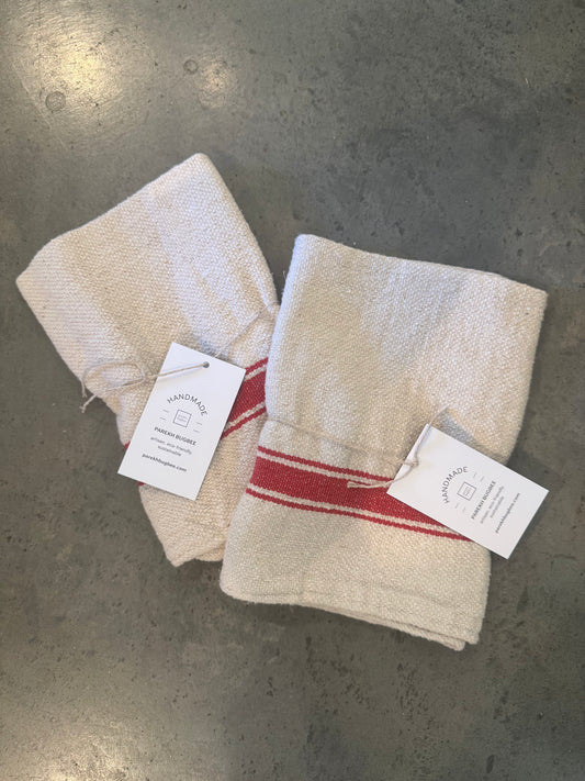 Bamboo Pulp Towel - Handwoven with Bamboo Fibers - Red/blue stripe