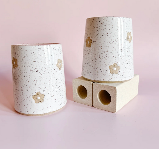 Tall Flower Cup | White & Pink