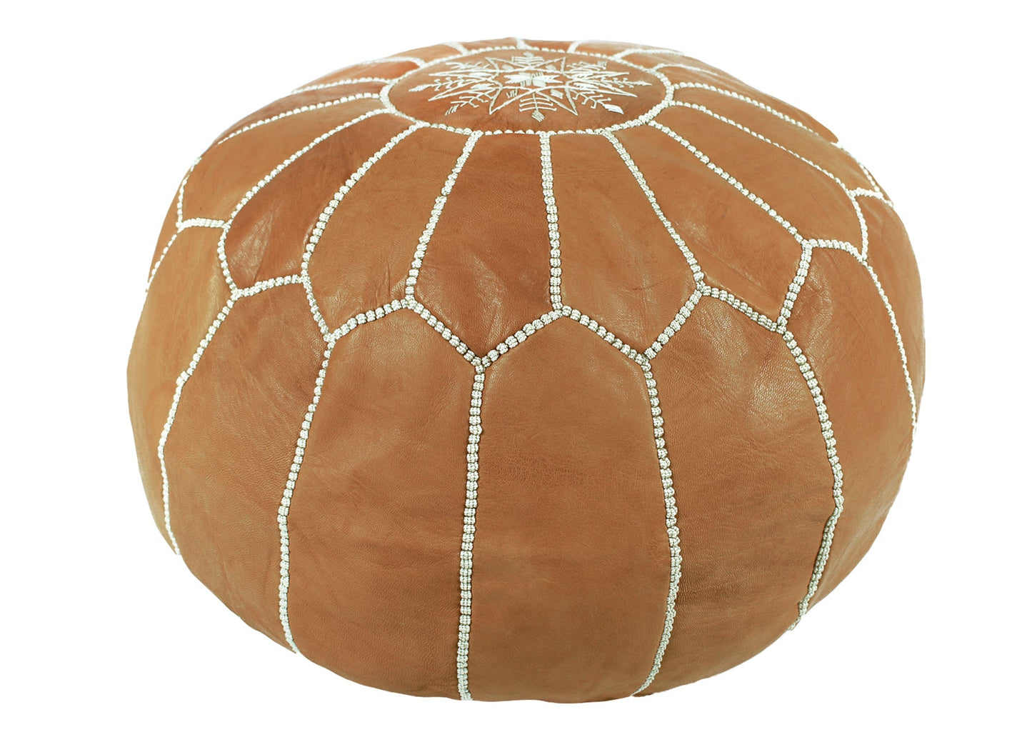 Classic Tan Leather Pouf - Modern Myth Decor