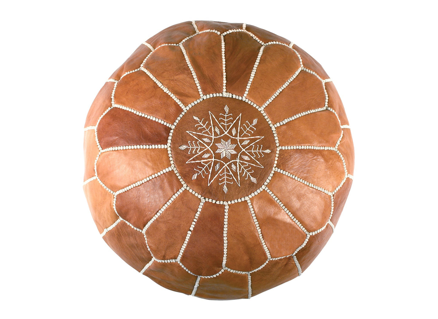Classic Tan Leather Pouf - Modern Myth Decor