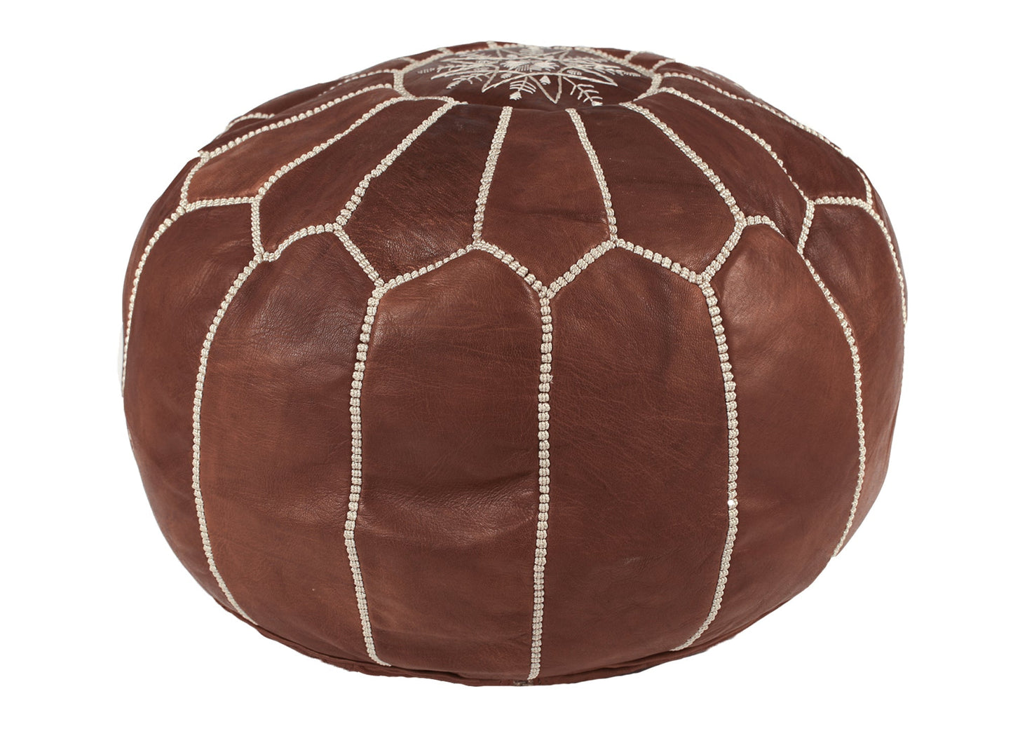 Mocha Leather Pouf - Modern Myth Decor