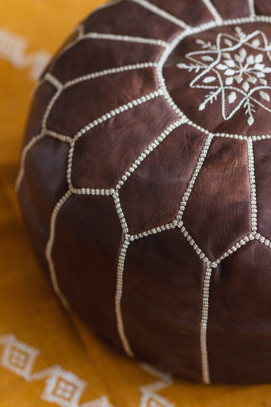 Mocha Leather Pouf - Modern Myth Decor