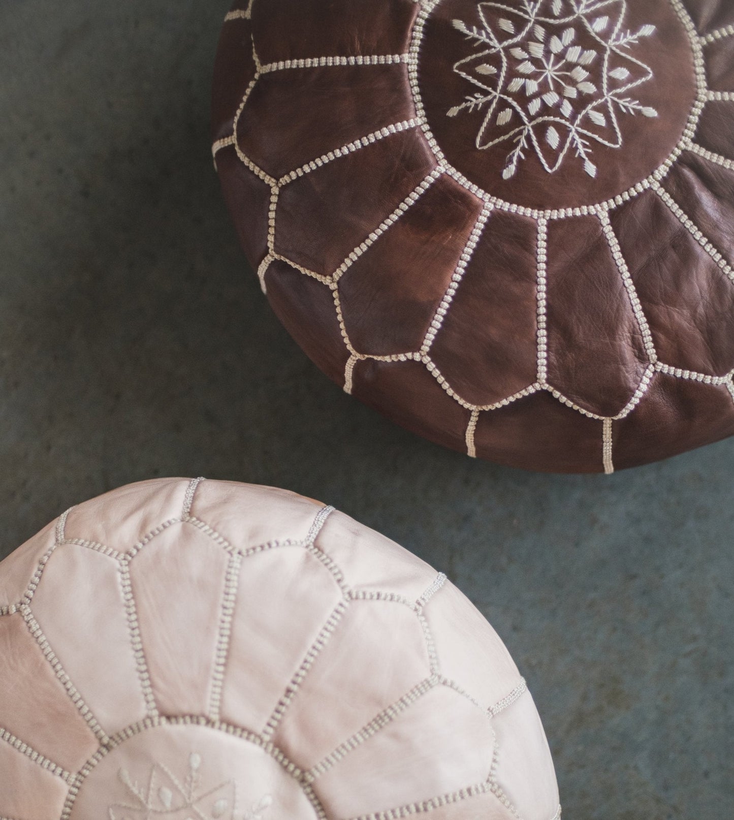 Mocha Leather Pouf - Modern Myth Decor