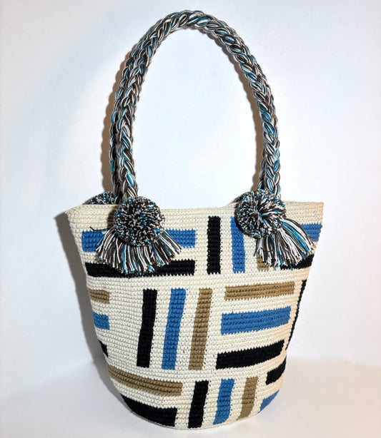 "HELIO" Blue Crocheted Tote Bag
