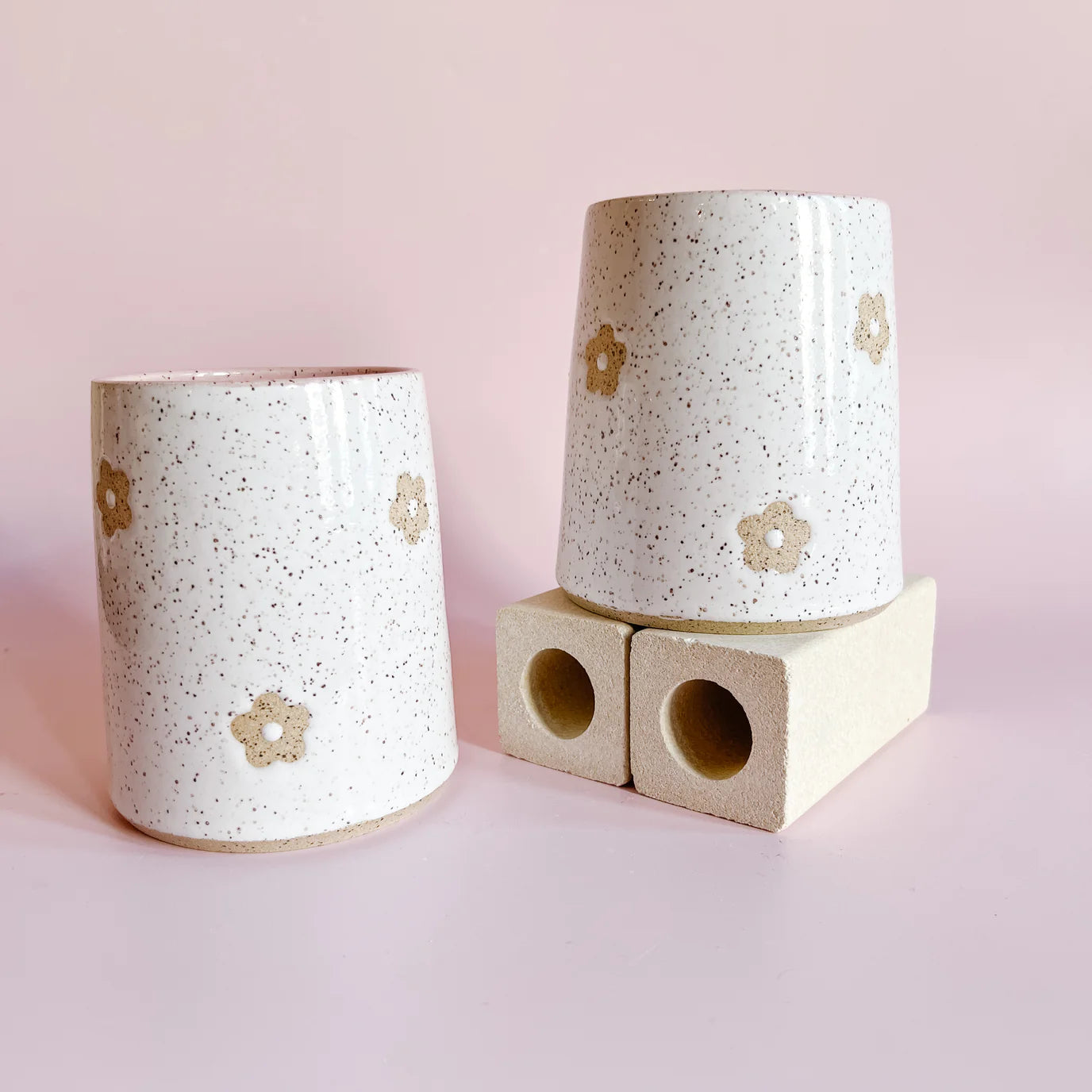 Tall Flower Cup | White & Pink